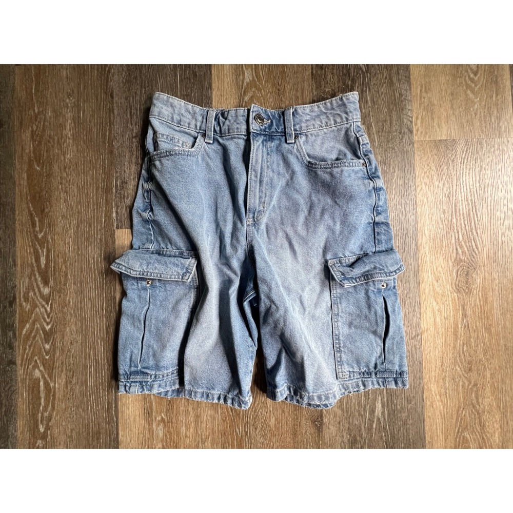 Cotton On Super‎ Baggy Cargo Denim Jorts Womens Size 2 Light Blue Utility Shorts